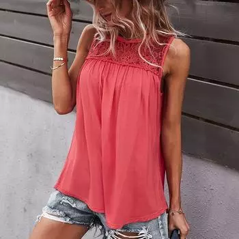 Винтажная блузка без рукавов с круглым вырезом, женская летняя одежда 2023, элегантные кружевные рубашки, женские модные женские топы с цветочным принтом 28189 S серый