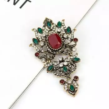 Винтажная богемная женская брошь с цветком и кристаллами, винтажная золотая смола, свадебные украшения, подарок красный