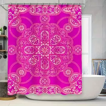 Винтажная Бохо Мандала Занавеска для душа Розовая Белая Декоративный декор для ванной комнаты Цветочный Домашний текстиль 90x180cm