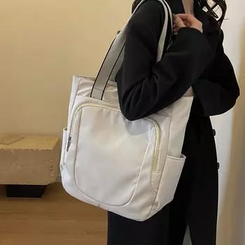 Винтажная большая сумка большой емкости, универсальная однотонная сумка через плечо с несколькими карманами, повседневная сумка под мышками для поездок на работу бежевый