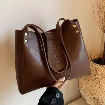 Винтажная большая сумка-тоут для поездок на работу, ручная сумка с текстурой Майяра, свободная сумка через плечо коричневый