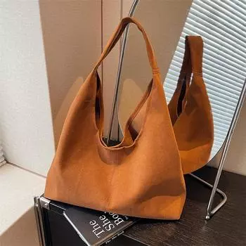 Винтажная большая сумка-тоут из замши, женская популярная простая сумка через плечо, модная сумка-ведро 37*11*40 коричневый