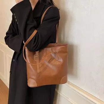 Винтажная большая вместительная мягкая кожаная сумка женская сумка через плечо через подмышку коричневый