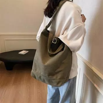 Винтажная большая вместительная сумка через плечо женская холщовая сумка через плечо сумка для поездок на работу бежевый