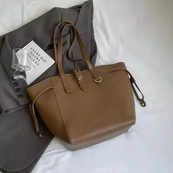 Винтажная большая вместительная сумка-тоут для женщин, корейские простые сумки через плечо для поездок на работу, новые осенне-зимние дорожные сумки из искусственной кожи (30cm<Max Length<50cm)