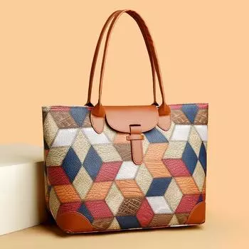 Винтажная большая вместительная сумка-тоут женская цветная сумка через плечо сумка коричневый