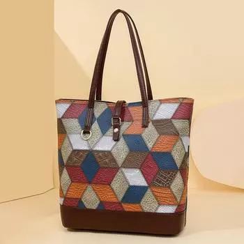 Винтажная большая вместительная сумка-тоут, женская сумка на плечо в стиле пэчворк синий