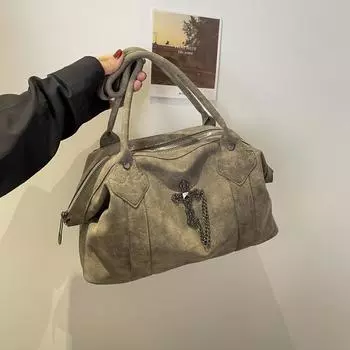 Винтажная большая вместительная сумка-тоут женская универсальная матовая сумка-мессенджер через плечо сумка через плечо хаки