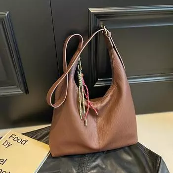 Винтажная большая вместительная сумка-тоут женская сумка на плечо однотонная сумка через плечо мягкая кожаная сумка подмышкой кофейный