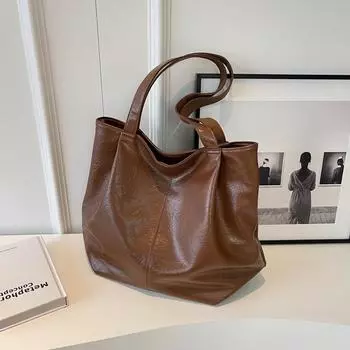 Винтажная большая вместительная сумка-тоут, новые модные женские сумки через плечо из мягкой кожи, простые универсальные сумки для покупок и поездок на работу (30cm<Max Length<50cm)