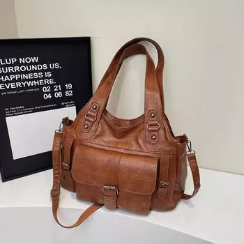 Винтажная большая вместительная женская сумка-тоут из мягкой кожи, сумка через плечо красный