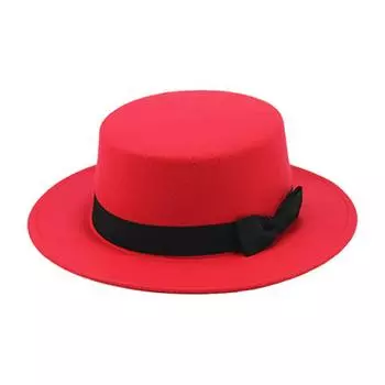 Винтажная британская шляпа с бантом и лентой, плоский верх, шляпа для джентльмена, широкая шерстяная термошляпа с плоскими полями One size красный