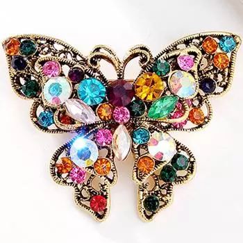 Винтажная брошь-бабочка золотого тона, броши со стразами и кристаллами, свадебные подарки