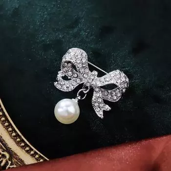 Винтажная брошь-бант с жемчугом, инкрустированная стразами, с антибликовым покрытием, бант-корсаж, пальто, аксессуары для одежды
