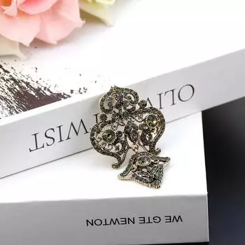 Винтажная брошь, богемная женская брошь, брошь цвета античного золота, свадебные украшения, серая булавка с хрустальным цветком серый