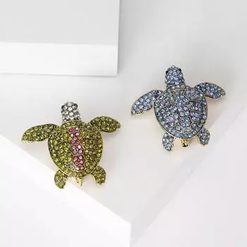 Винтажная брошь из сплава с бриллиантами в виде черепахи, креативная индивидуальная булавка в виде животного, универсальные аксессуары для одежды зелёный