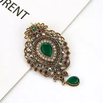 Винтажная брошь-корона для дам, античное золото, ювелирные изделия из смолы, этнический свадебный подарок красный