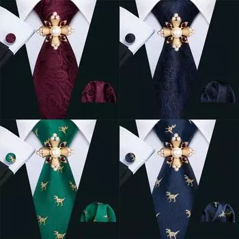 Винтажная брошь с галстуком для мужчин, новинка, шелковый галстук, карманные квадратные запонки, подарочный формальный набор N-5191