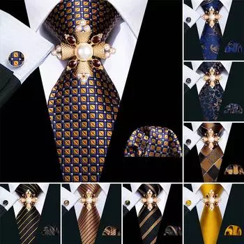 Винтажная брошь с галстуком для мужчин, полосатый тканый галстук с цветочным принтом, карманные квадратные запонки, подарочный формальный набор