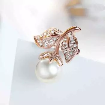 Винтажная брошь с искусственным жемчугом в виде листьев, женская элегантная булавка с растением, корсаж, ювелирный подарок серебряный