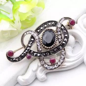 Винтажная брошь с музыкальным символом, женские украшения, старинная золотая брошь из смолы чёрный