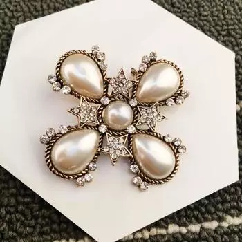 Винтажная брошь в стиле барокко с жемчугом и стразами, пентаграмма, булавка для женского костюма, аксессуары для одежды