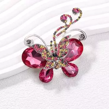Винтажная брошь в виде бабочки из кристаллов для женского пальто, корсаж с булавкой в виде насекомого из кристаллов красный
