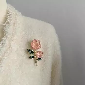Винтажная брошь в виде цветка розы для женщин с зелеными листьями, ледяным кристаллом, розовыми цветами, булавками для корсажа, элегантной одеждой, ювелирными изделиями, аксессуарами, подарком onesize