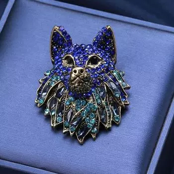 Винтажная брошь в виде головы волка, металлический значок со стразами, мужской пиджак, булавка, украшение в виде животного, свадебный корсаж кофейный