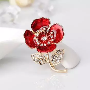 Винтажная брошь в виде капающего мака с бриллиантами, элегантная женская булавка с цветком, брошь на одежду, женские аксессуары красный