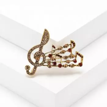 Винтажная брошь в виде музыкальной ноты со стразами, универсальная модная брошь на воротник, булавка для мужского и женского костюма, аксессуары серый