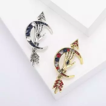 Винтажная брошь в виде пальмового глаза со стрелой и луной, модные женские аксессуары для одежды, корсаж со стразами