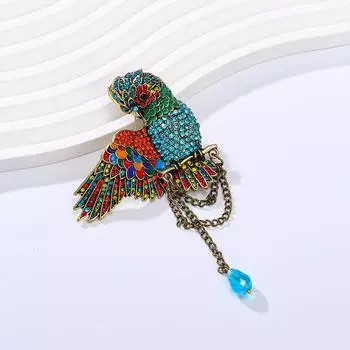 Винтажная брошь в виде попугая со стразами, темпераментная личность, подвеска в виде животного, большой цветок на груди, популярная преувеличенная большая булавка в виде птицы