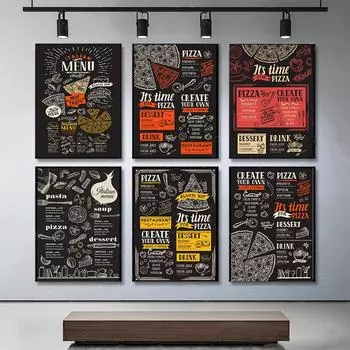 Винтажная брошюра с меню пиццы для еды и напитков, холст, картина для кафе, настенная живопись, плакаты с итальянской едой, украшение стены ресторана 21x30cm No Frame