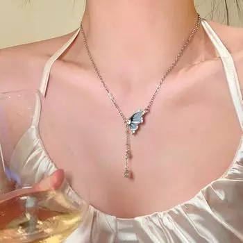 Винтажная цепочка на ключицу с кисточками в виде бабочек для женщин и девочек, нежное ожерелье с подвеской в виде бабочки, эстетичные ювелирные изделия, аксессуары, подарки