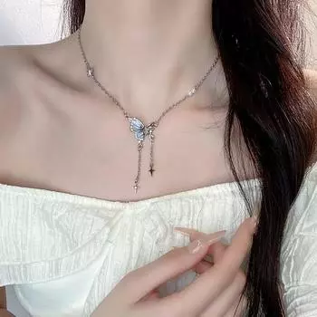 Винтажная цепочка на ключицу с кисточками в виде бабочек для женщин и девочек, нежное ожерелье с подвеской в виде бабочки, эстетичные ювелирные изделия, аксессуары, подарки 1pc