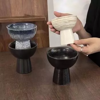 Винтажная чашка для йогурта в японском стиле, керамическая чашка на высоких ножках, миска для десерта «Дим-сам»