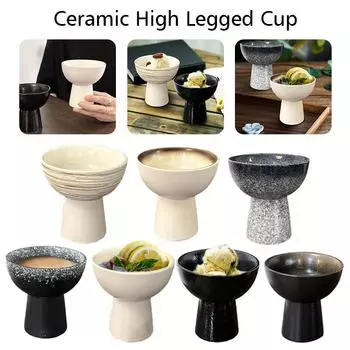 Винтажная чашка для йогурта в японском стиле, керамическая чашка на высоких ножках, миска для десерта «Дим-сам»