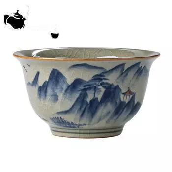 Винтажная чашка для приготовления чая с ручной росписью, старая керамика, глиняная печь, чашка для приготовления чая кунг-фу, одиночная чашка, заваривание синего и белого чая C Style 2 120ml( 200ml)