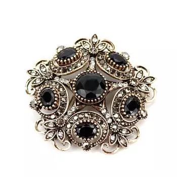 Винтажная черная хрустальная брошь для женщин, антикварное золотое этническое украшение для банкета, аксессуары для лацканов в стиле хиджаб чёрный