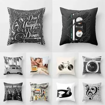 Винтажная черная камера с велосипедным принтом, автомобильная наволочка, наволочка для украшения дома, дивана, стула, наволочка 40X40CM