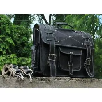 Винтажная черная кожаная сумка-рюкзак для ноутбука ручной работы, сумка-портфель 13 x 10 x 4 in чёрный