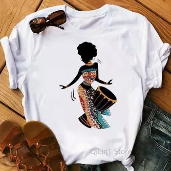 Винтажная черная женская футболка Pure African T Shirt Women Melanin Shirt Aesthetic Clothes Haut Femme Summer Tops White Female T-Shirt S