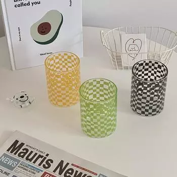 Винтажная черно-белая решетка Классическая шахматная решетка Gaopeng Силиконовая кофейная чашка Термостойкое стекло Решетчатое стекло