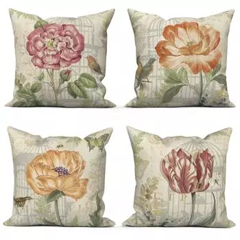 Винтажная Цветочная Птичья клетка, чехол для подушки из полиэстера, наволочка для домашнего декора, декоративная наволочка для дивана Housse De Coussin 40x40cm