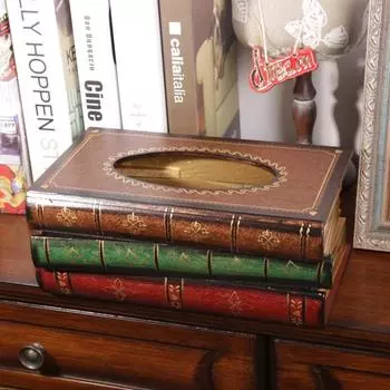 Винтажная деревянная коробка для хранения бумаги, имитация книги, коробка для салфеток, украшение для гостиной из дерева шоколадный