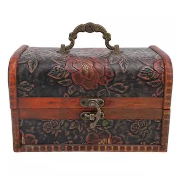 Винтажная деревянная шкатулка для украшений Ретро сундук сокровищ Шкатулка для мелочей с ручкой Шкатулка для памятных вещей Декоративная шкатулка