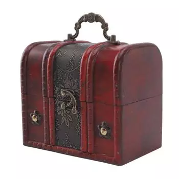 Винтажная деревянная шкатулка для украшений Ретро сундук с сокровищами Шкатулка для мелочей с ручкой Памятный подарок Декоративный