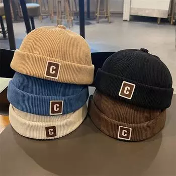 Винтажная детская шапка без полей с буквами, однотонная вельветовая кепка для малышей, осенне-зимняя теплая регулируемая детская шапка для мальчиков и девочек кофейный