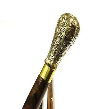 Винтажная дизайнерская латунная ручка с деревянной палкой Латунный посох Деревянный посох
